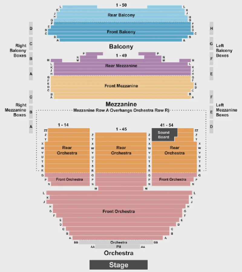 Best Seats at the Ahmanson Theatre: Where to Sit, What to Skip Ahmanson Theatre seating chart showing the Orchestra, Mezzanine, and Balcony levels
