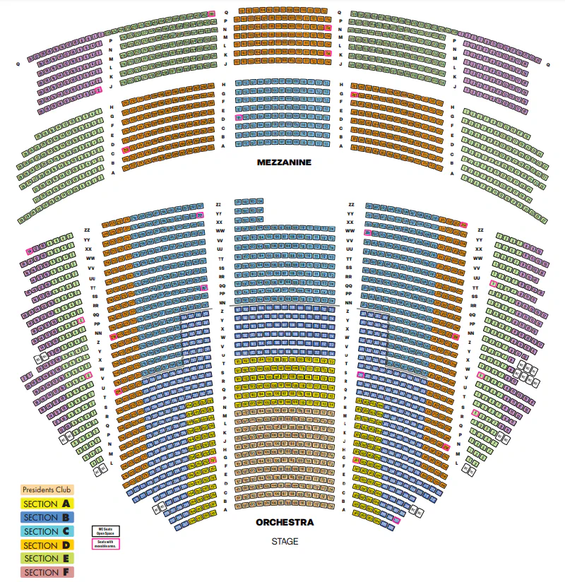 Hollywood Pantages seating chart showing the Orchestra and Mezzanine levels